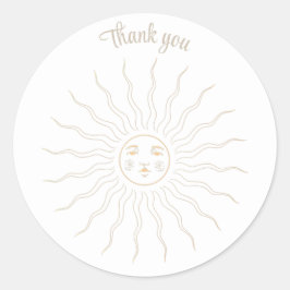 Tack för er guld-linje teckning sol-retro ansikte runt klistermärke