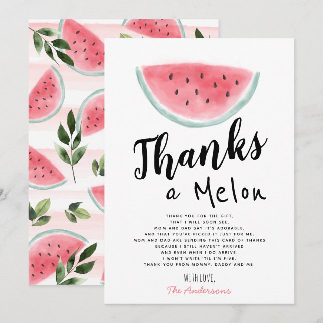 Tack för ett Melon Baby Shower-tack för ditt kort (Fram/baksida)