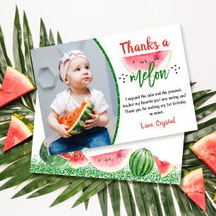 Tack för ett Melon Sweet Watermelon Birthday Photo Kort