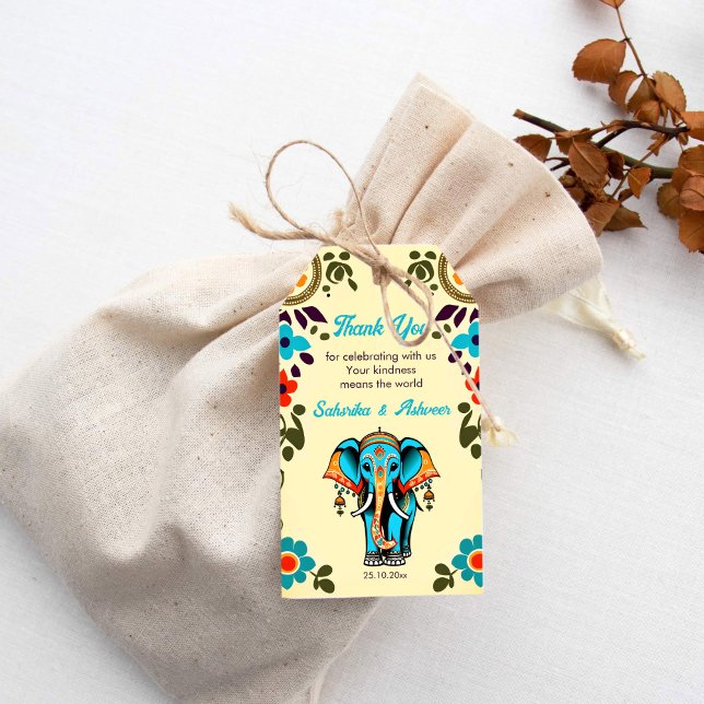 Tack för ett tack för Cute Indian bröllop Presentetikett (Indian Elephant favor gift tags)