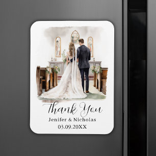 Tack för ett Watercolor Illustration Bröllop-kort Magnet