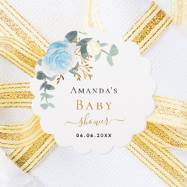 Tack för eucalyptus (babyblå blommigt) gåvor etiketter