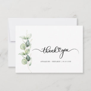 Tack för Eucalyptus Greenery Hand-Lettered Bröllop Anteckningskort