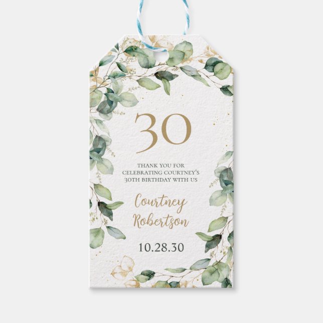 Tack för eucalyptus till 30-årsfesten presentetikett (Framsidan)