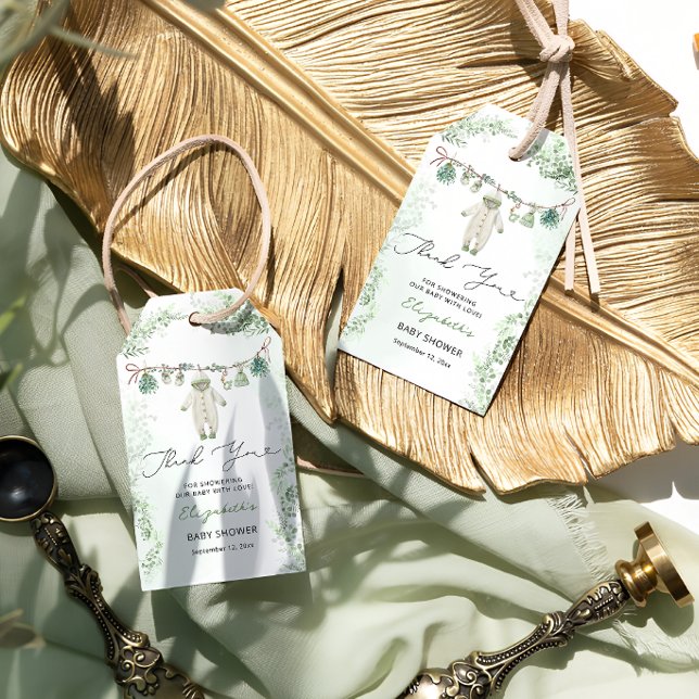 Tack för eukalyptus Baby Shower för kläder Presentetikett (Skapare uppladdad)