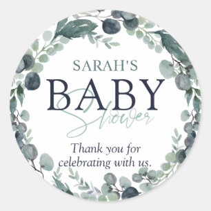 Tack för eukalyptus Baby Shower för vattenfärg Runt Klistermärke
