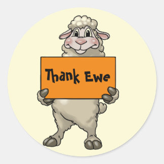 Tack för Ewe Funny Tecknad Sheep med Sign Runt Klistermärke