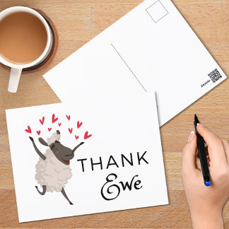 Tack för Ewe Sheep med Red Hearts Tack Postcard Vykort