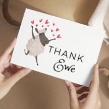 Tack för Ewe Sheep med Red Hearts tackkort