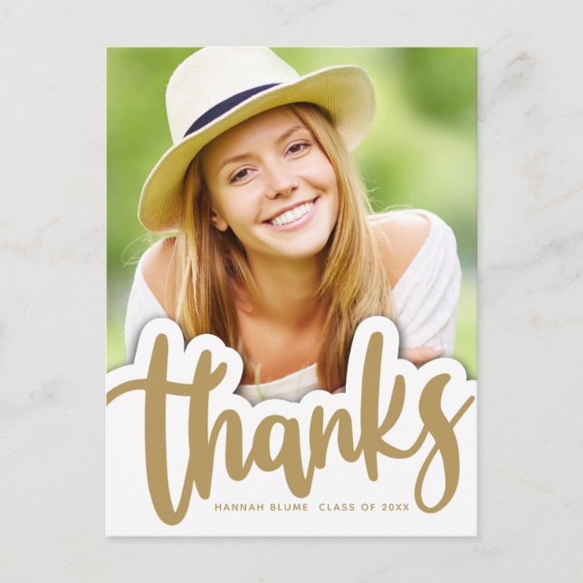 Tack för examen | Handskriven design över foto Vykort (Framsida)