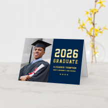 Tack för examenfoto i Navy Gold Varsity-stil