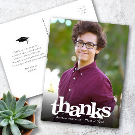 Tack för examensfoto fet vit typografi vykort