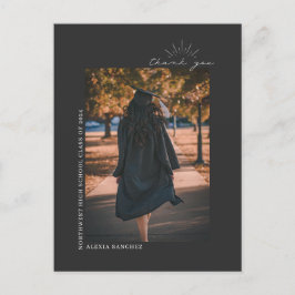 Tack för examensfoto med grå linjekonst vykort