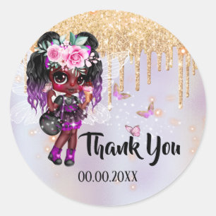 Tack för Fairy glitter rosa lila guld Runt Klistermärke