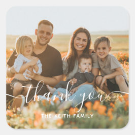 Tack för familjefoto fyrkantigt klistermärke