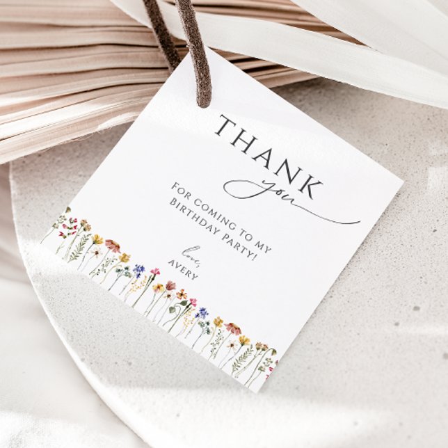 Tack för färgad Wildblomma Birthday Square Gåvor Etiketter (Skapare uppladdad)