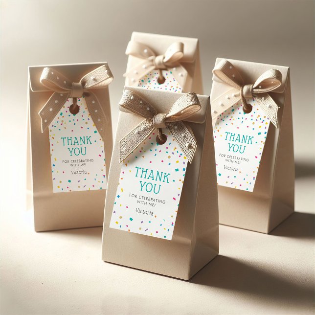 Tack för färgstark konfetti Födelsedagsfirande Presentetikett (Skapare uppladdad)