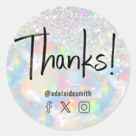 Tack för faux holograph opal glitter runt klistermärke