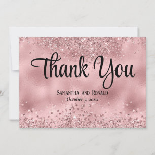 Tack för Faux Rosa Glitter och Foil Bröllop Kort