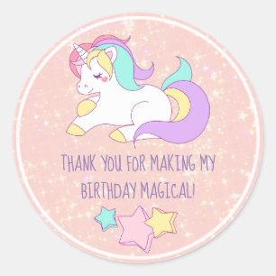 Tack för favör för party för Unicornrosaglitte Runt Klistermärke