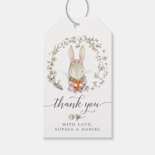 Tack för favoriter i vintagen Kanin Baby Shower T Presentetikett