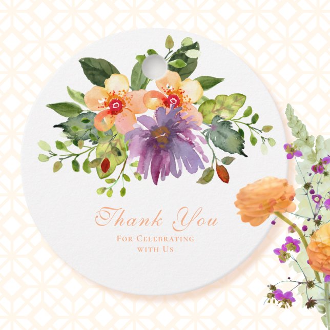 Tack för fet persiko-Lila, romsk Blommigt Gåvor Etiketter (Skapare uppladdad)