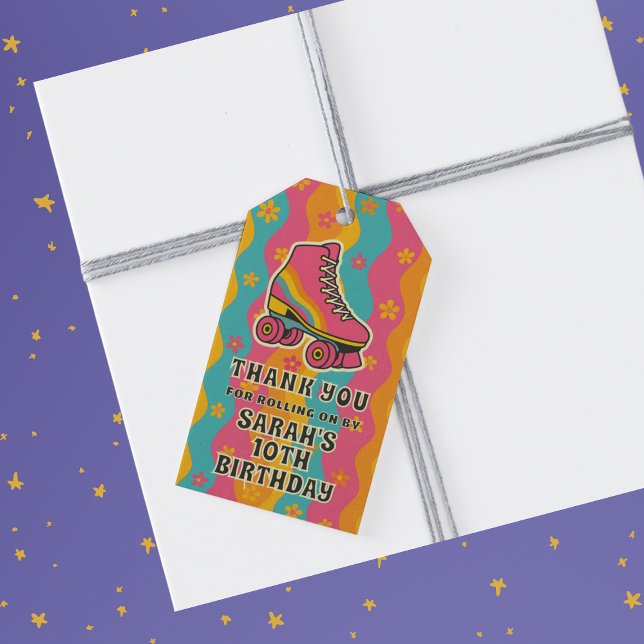 Tack för fet roller Skating Girl Födelsedagsfest Presentetikett (Bold Roller Skating Girl Birthday Party Thank You Gift Tags
)