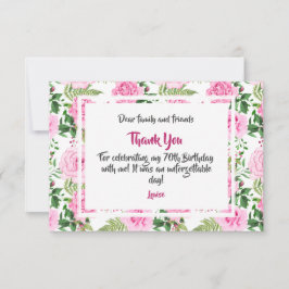 Tack för firande av 70:e födelsedag i Rosa ros