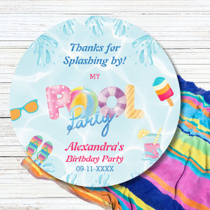 Tack för flickornas födelsedag i Bassäng Party Runt Klistermärke