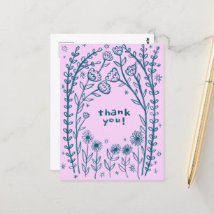 TACK FÖR FLORAL WHIMSKT SKISS DOODLE  VYKORT