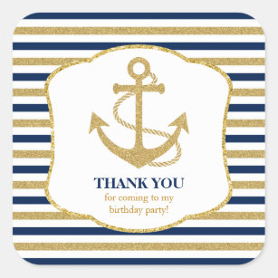 Tack för flotta blå Guld-ankare Fyrkantigt Klistermärke