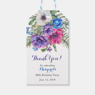 Tack för födelsedag för anemonblommablommigt 80 presentetikett