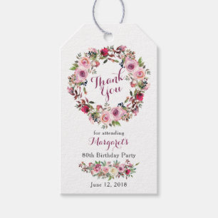 Tack för födelsedag för purpurfärgad rosa presentetikett