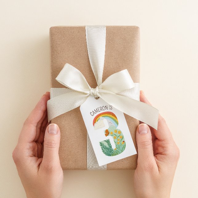  Tack för  födelsedag Presentetikett (young wild and three themed birthday gift tag)