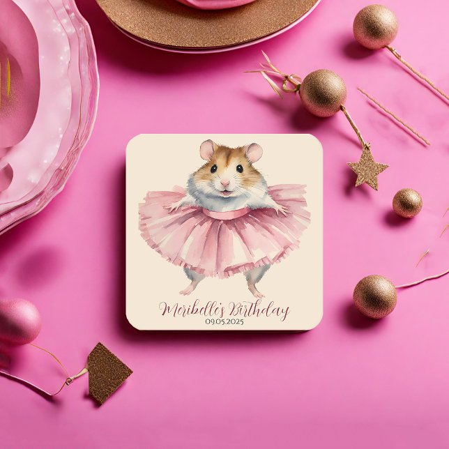 Tack för födelsedagen till ballerinan hamsterflick underlägg papper kvadrat (Skapare uppladdad)