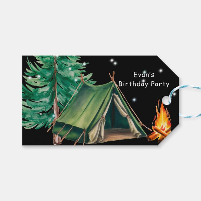 Tack för Födelsedagsfest av trendig Camp Out Boy Presentetikett (Framsidan (Horisontell))