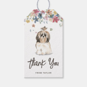 Tack för Födelsedagsfest av vattenfärg Shih Tzu-Hu Presentetikett