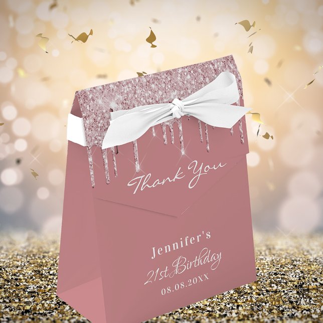 Tack för födelsedagsfestens damm vid ro rosa glitt presentaskar (Skapare uppladdad)