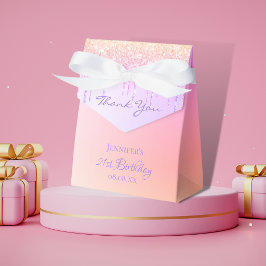 Tack för födelsedagsfestens rosa lila glitter presentaskar