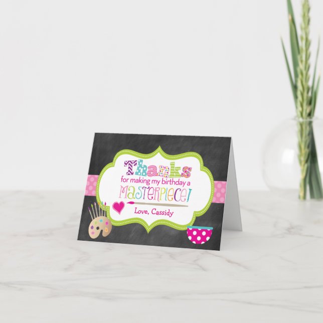 Tack för födelsedagsfirande med keramikmålning kort (Framsida)