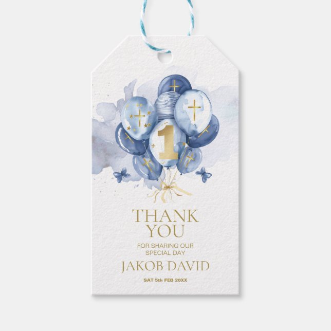 Tack för första födelsedag och baptism presentetikett (Framsidan)