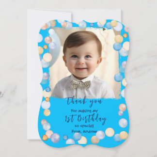Tack för första födelsedagen med foto inbjudningar