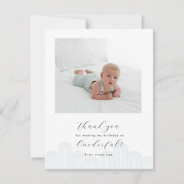 Tack för första födelsedagsfoto med blå koreansk D Inbjudningar (Framsida)