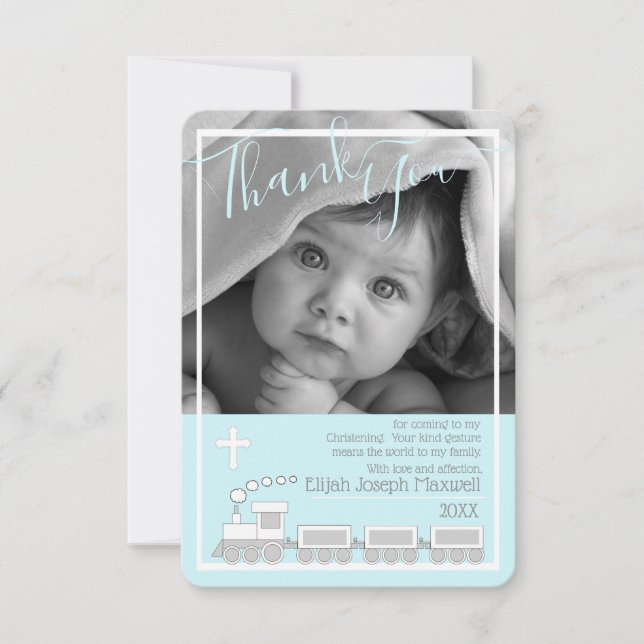 Tack för foto för dop för pojkeChoo Choo (Framsida)