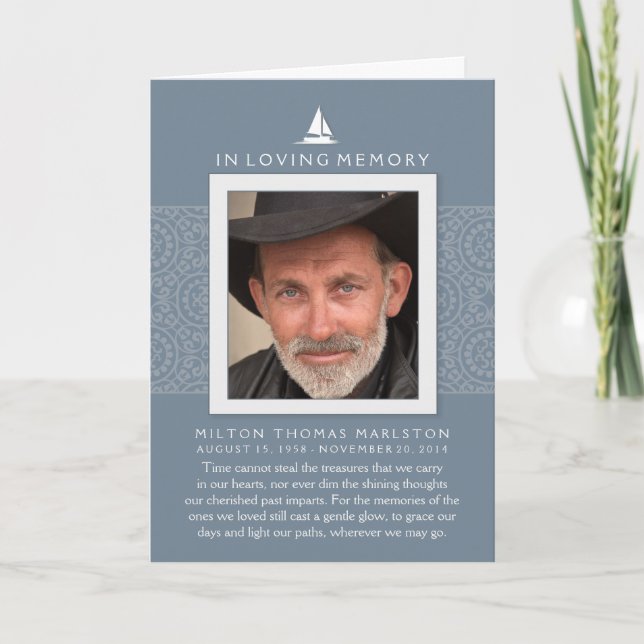 Tack för foto-segelbåt med blått minne (Framsida)