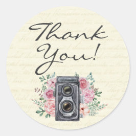 Tack för fotofotografi av vintage runt klistermärke