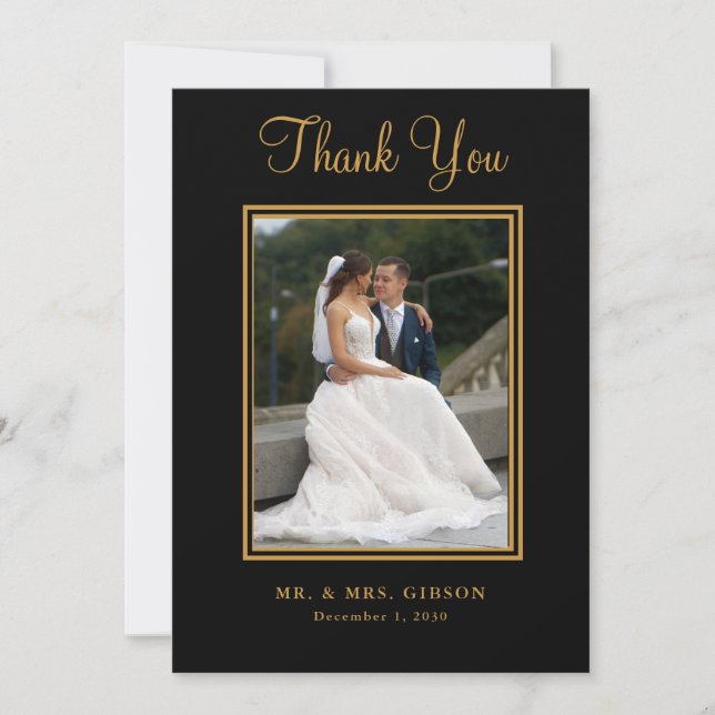 Tack för fotopatecknet Guld på svart Bröllop (Framsida)