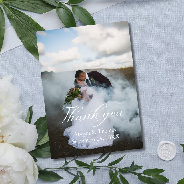 Tack för fotopatkortet Namn och datum Bröllop (Wedding Photo Wedding Thank you card. Personalize the front and the back of the card)
