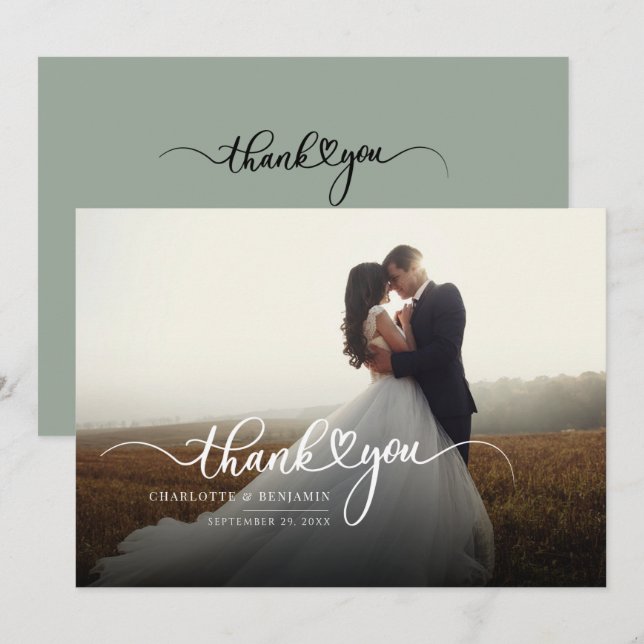 Tack för fotoskript Modern bröllop Anteckningskort (Fram/baksida)