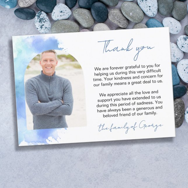 Tack för fotosympati för blå vattenfärgsbild kort (Skapare uppladdad)